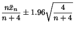 $\displaystyle \frac{n \bar{x}_n}{n + 4} \pm 1.96 \sqrt{\frac{4}{n + 4}}
$